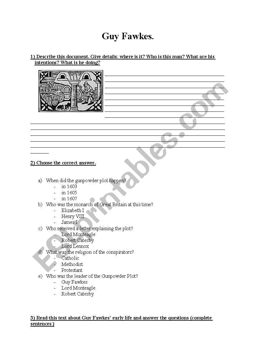 Guy Fawkes worksheet