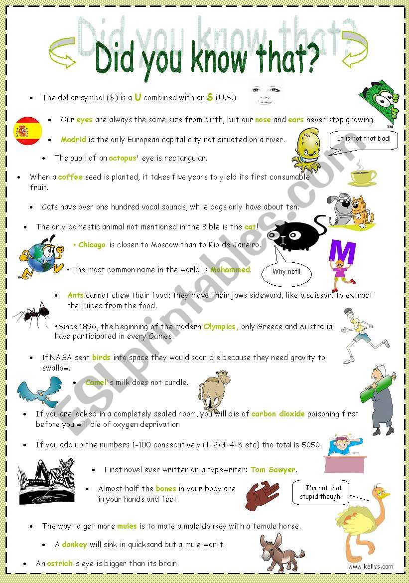 Did you know that? worksheet