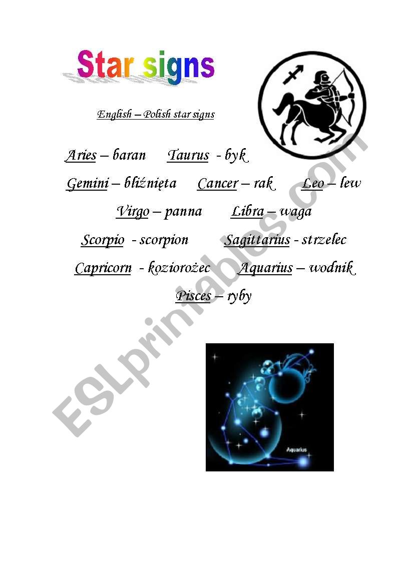 Star signs worksheet