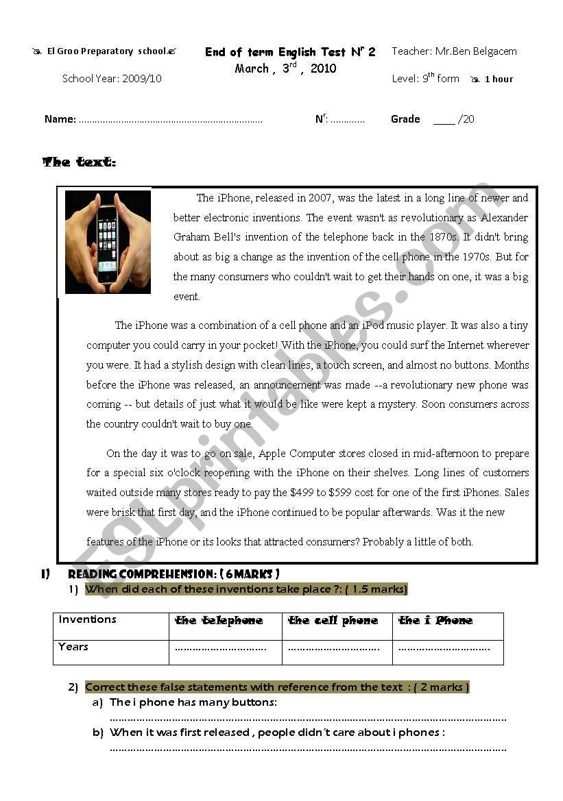 end of term test n2 worksheet