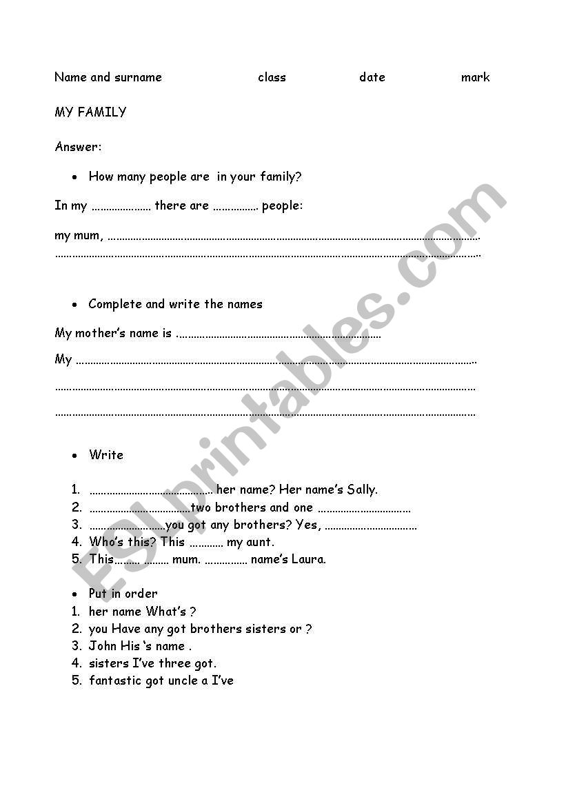 family worksheet