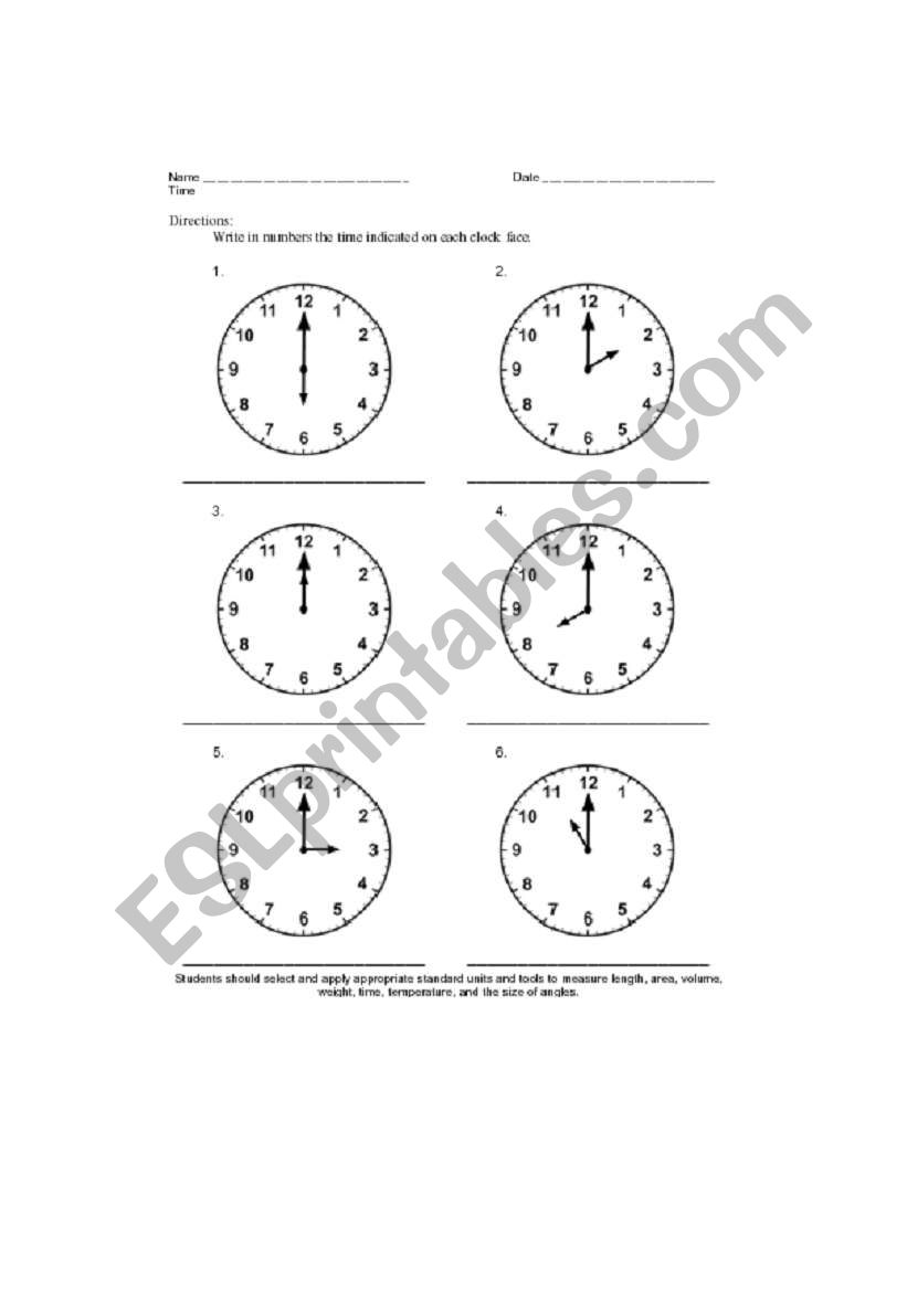 clocks worksheet