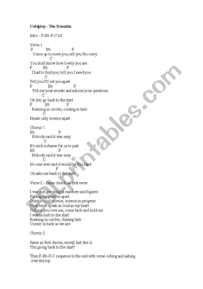 coldplay lyrics worksheet