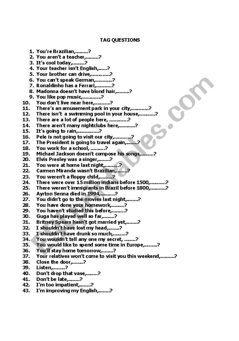 Tag questions_exercises worksheet