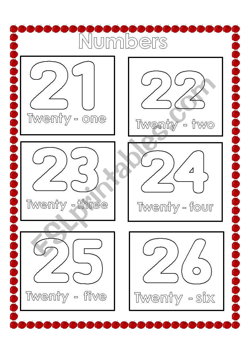 Numbers from 21-29 worksheet
