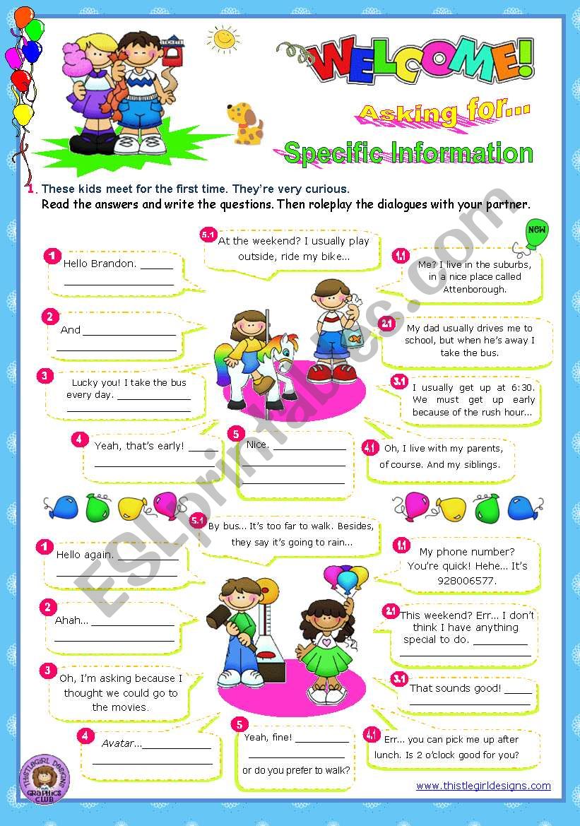 Asking for specific information Series  (2)  (Wh-questions) - Dialogues for Elementary students