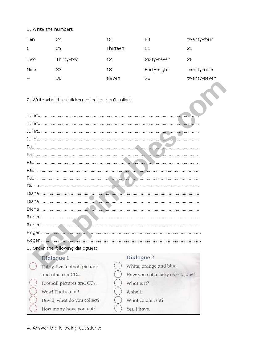 Kids exam worksheet