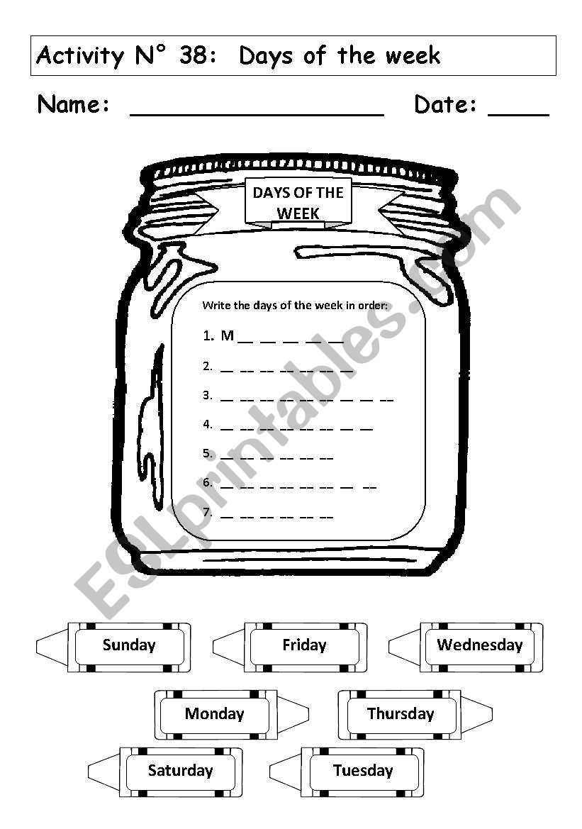 DAYS OF THE WEEK worksheet