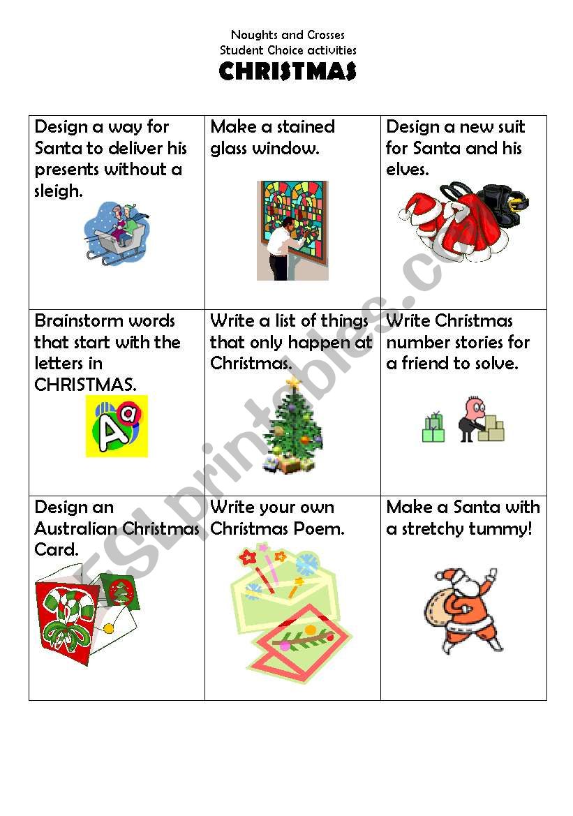 Christmas Noughts and crosses worksheet