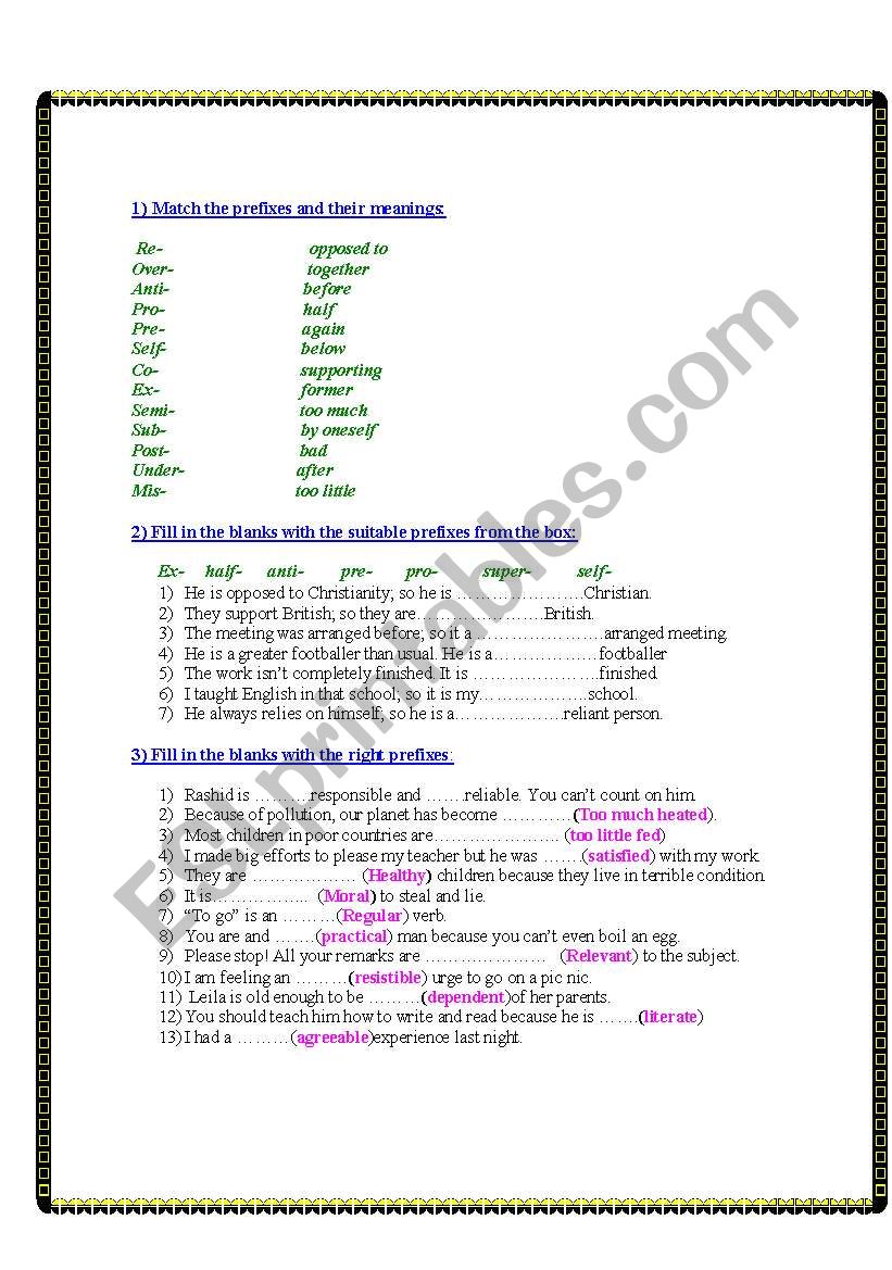 prefixes worksheet