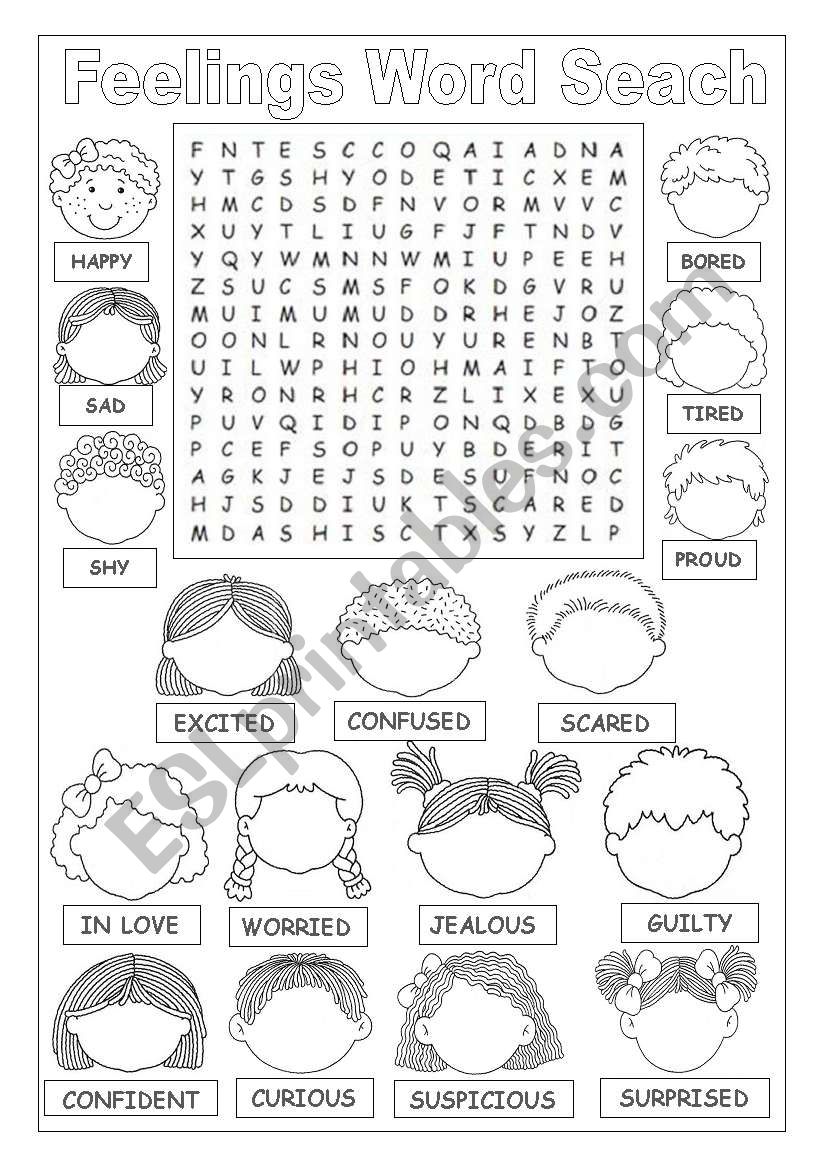 FEELINGS WORD SEARCH worksheet