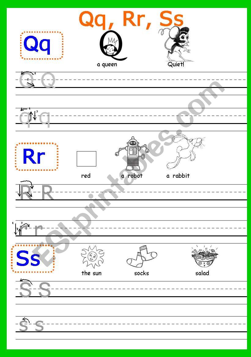 Writing Qq,  Rr, Ss Part 6 (3 pages)