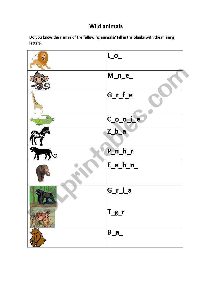 Wild animals worksheet