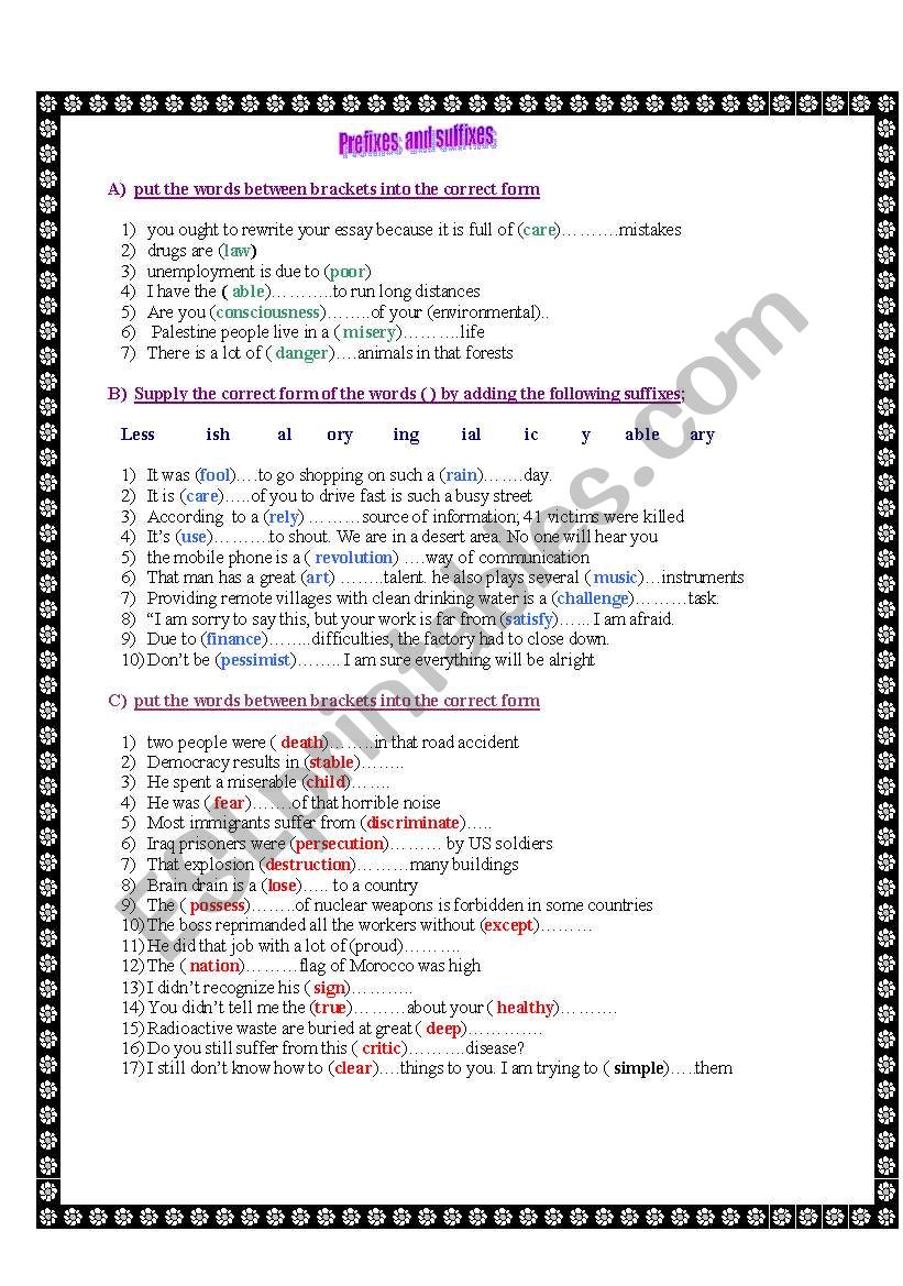 prefixes and suffixes (2) worksheet