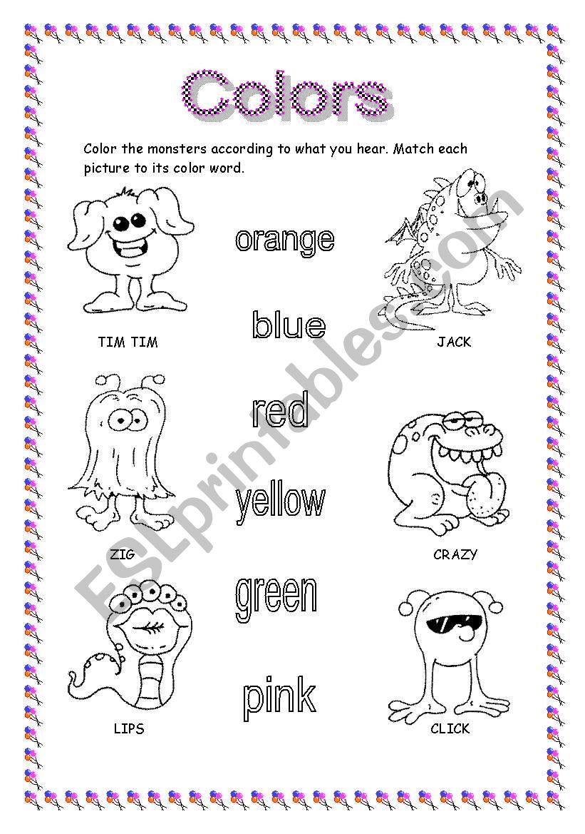 Color the monsters  worksheet