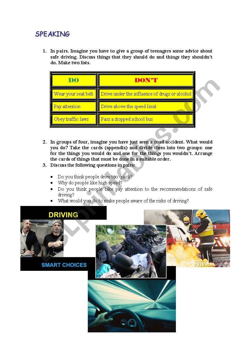 speaking worksheet: road safety