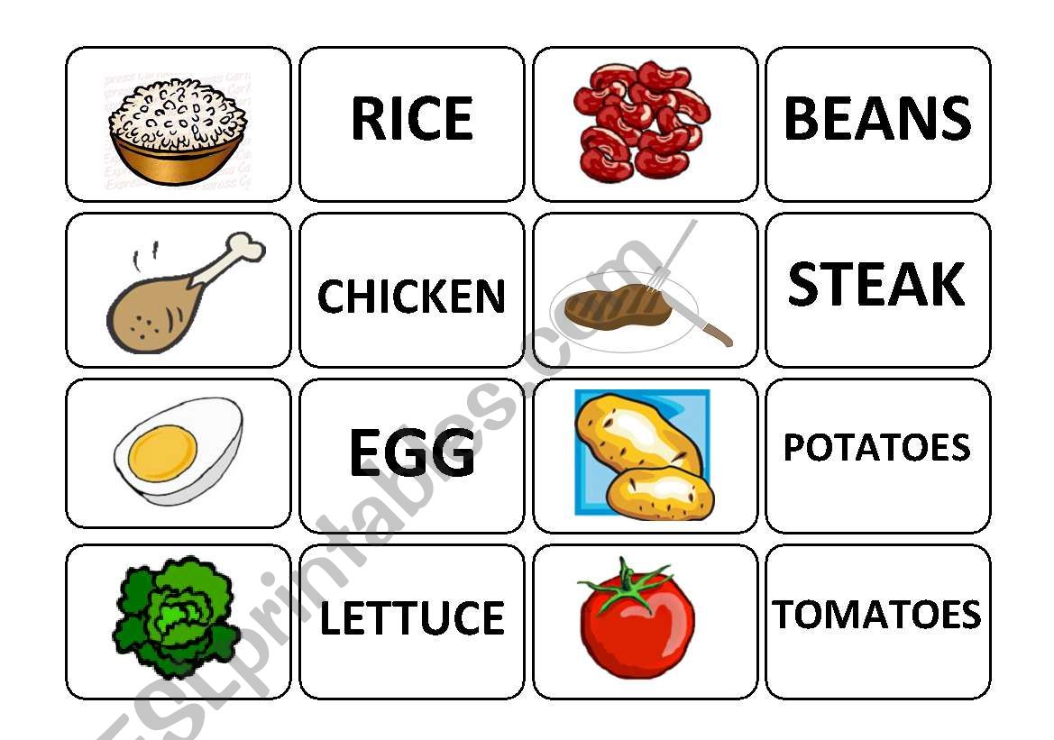 Food memory game worksheet