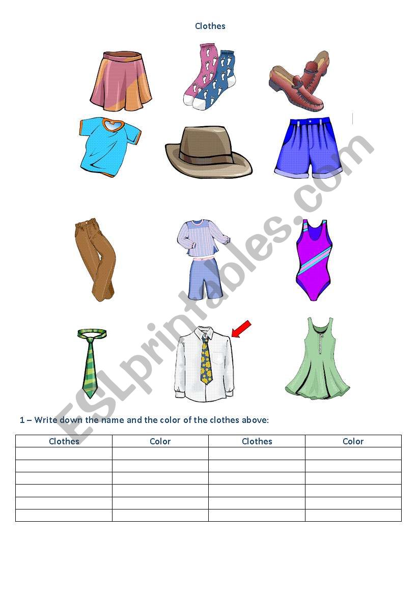 Clothes and colors worksheet