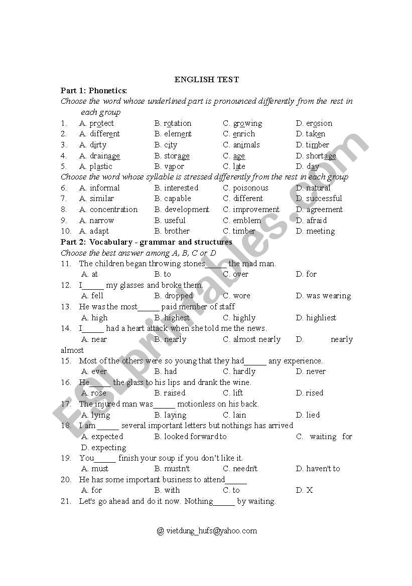 ENGLISH TEST worksheet