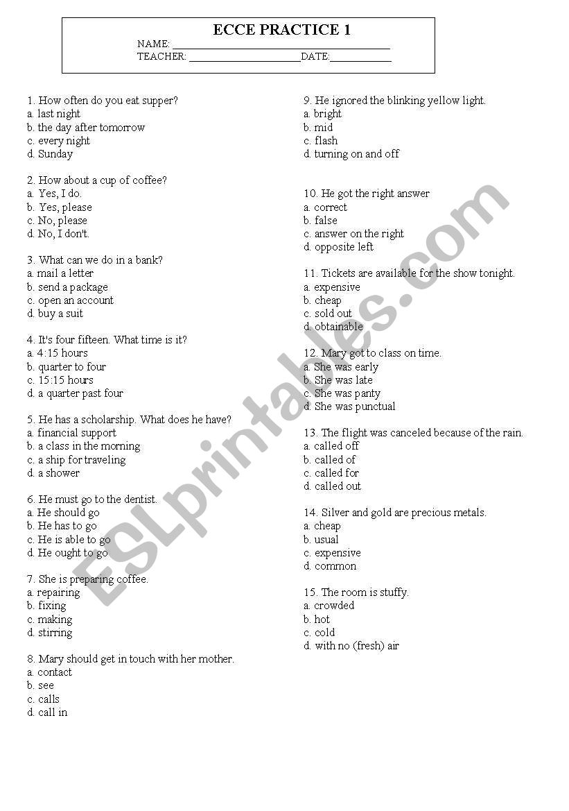 ECCE - VOCAB PRACTICE worksheet