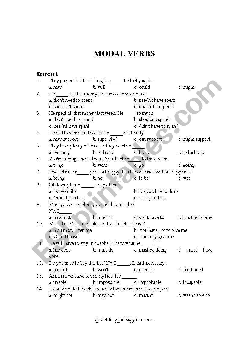 Modal verrbs worksheet