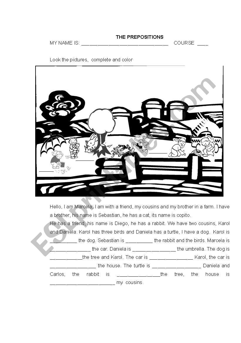 PREPOSITIONS OF PLACE WORKSHEET