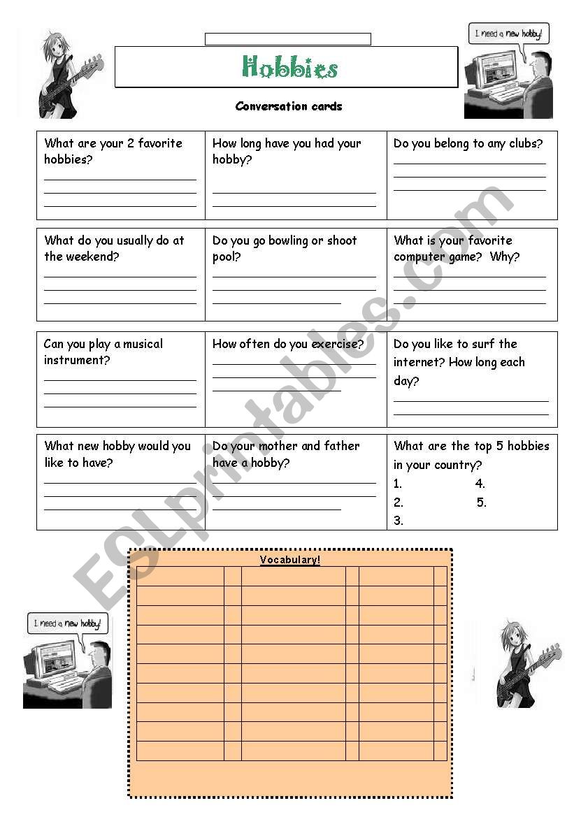 Tell me about your hobbies! worksheet