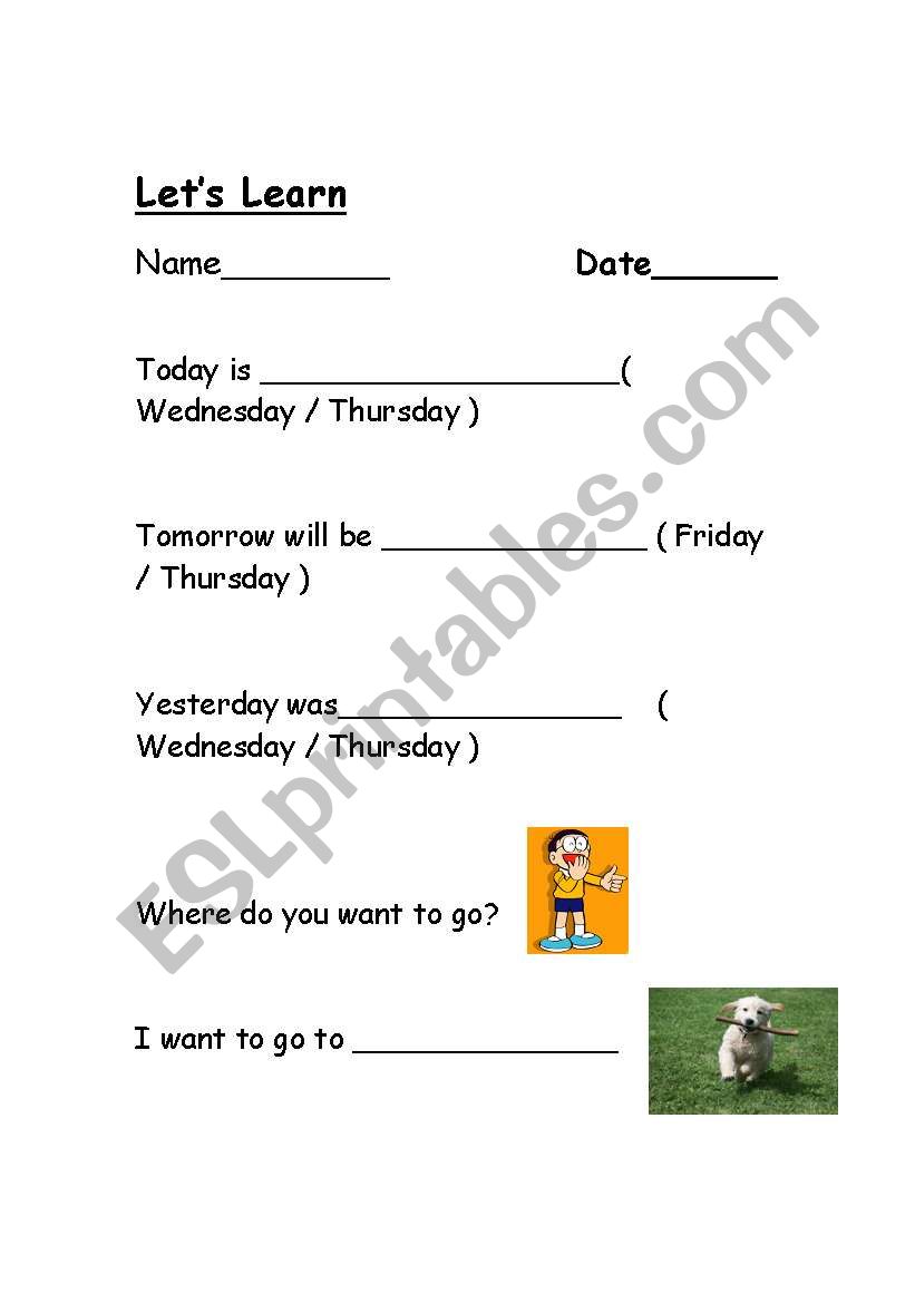 Today, Tomorrow, Yesterday worksheet