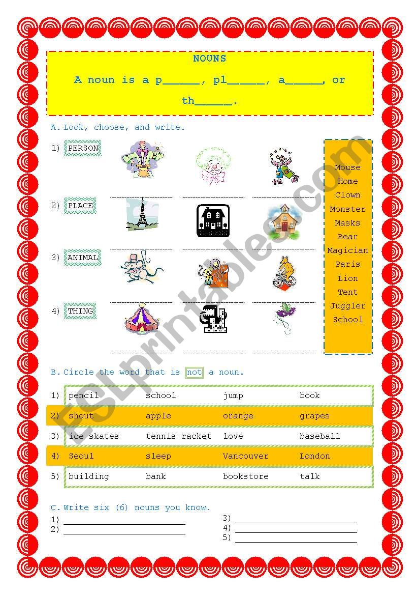 Nouns worksheet