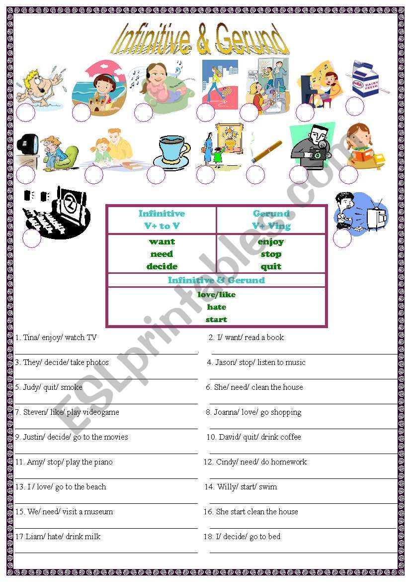 Infinitive & Gerund worksheet