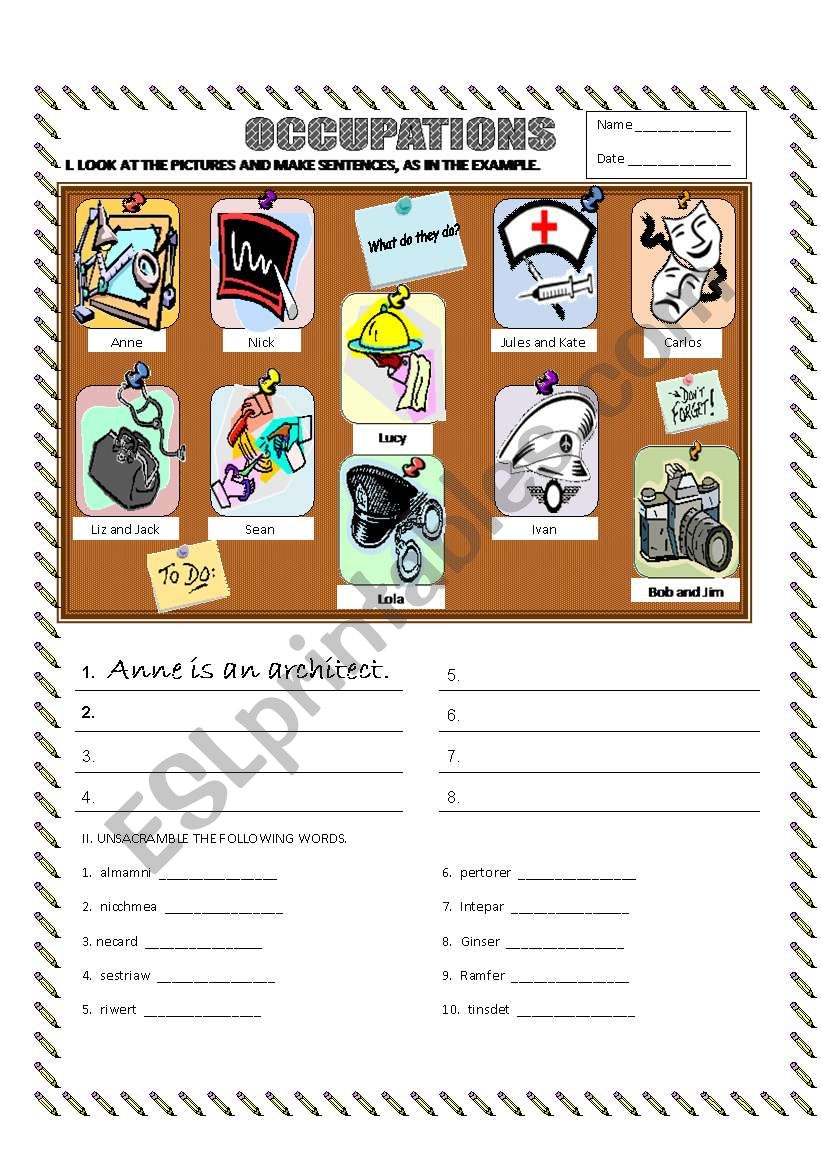 Occupations worksheet