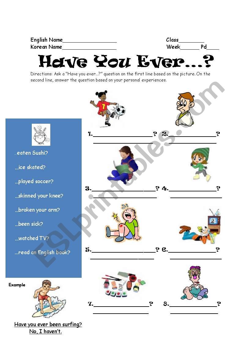 Have You Ever...? worksheet