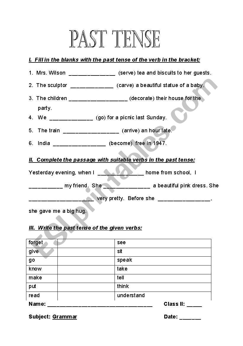 Past Tense worksheet