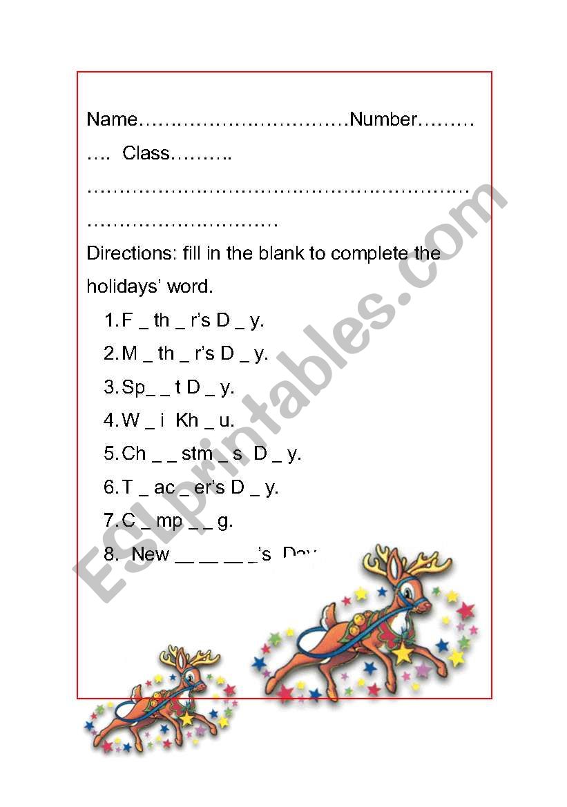 Thai School Holidays worksheet