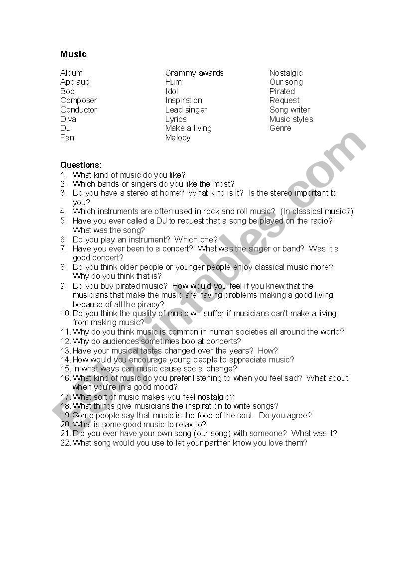 Music worksheet