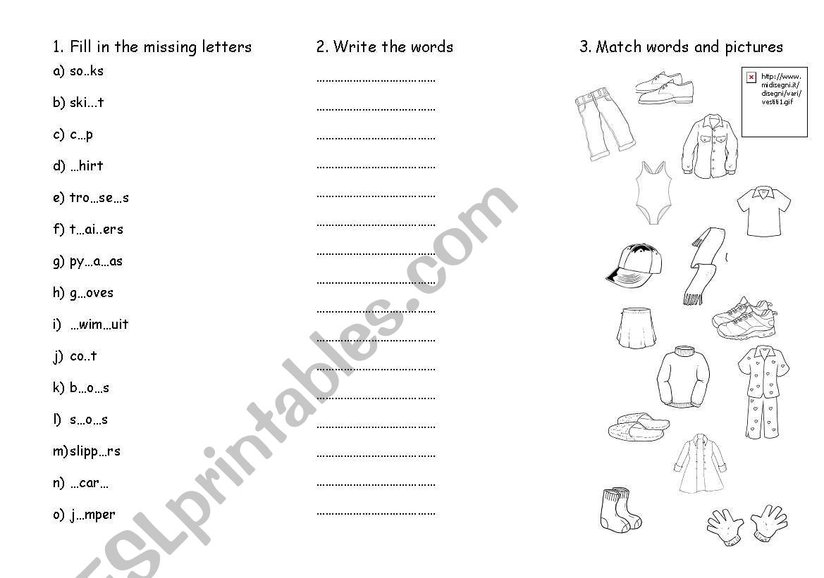 Clothes test worksheet