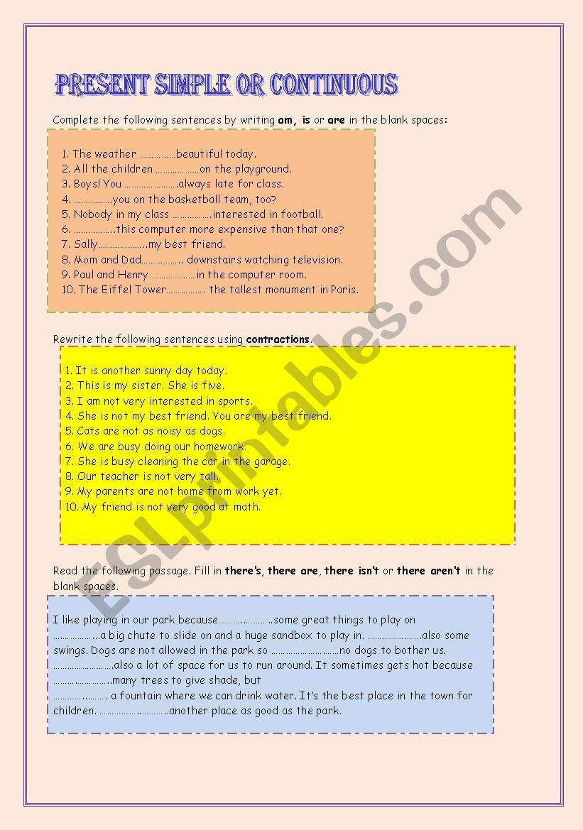 Present simple and continuous worksheet