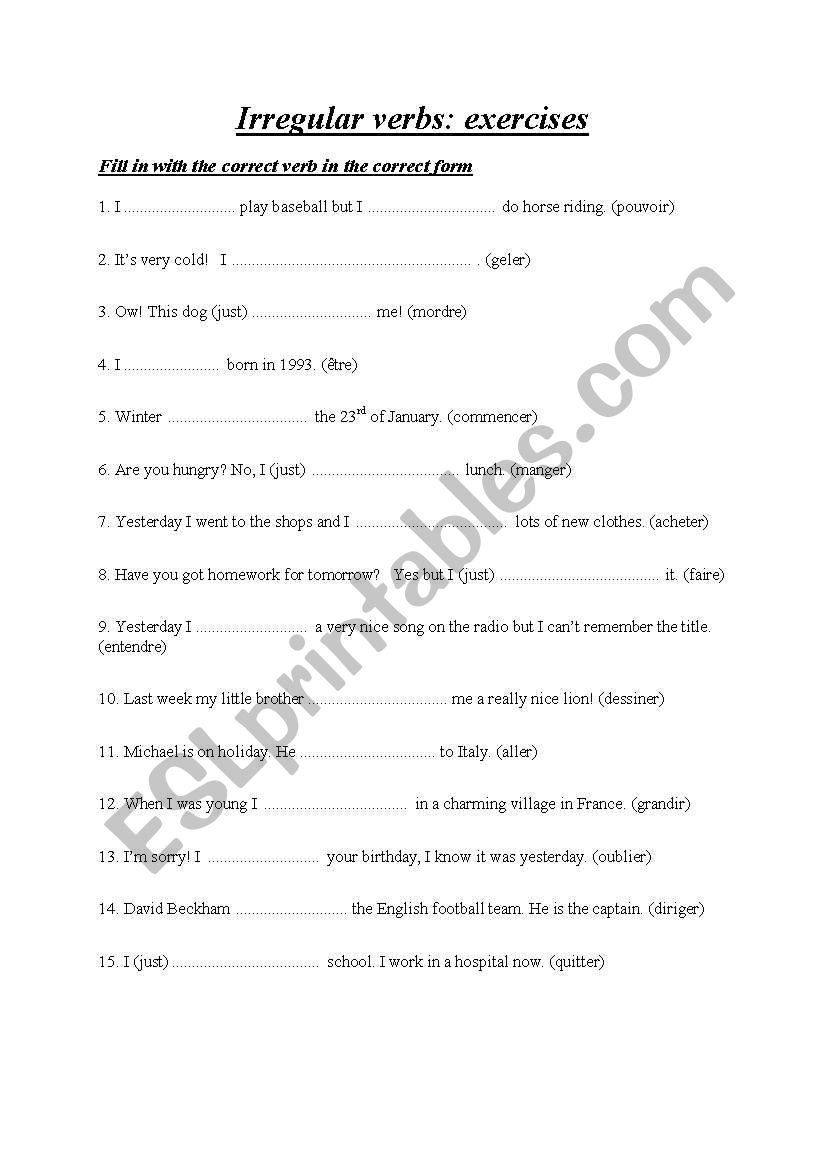 irregular verbs: exercises in present simple, present continuous, present perfect, past simple