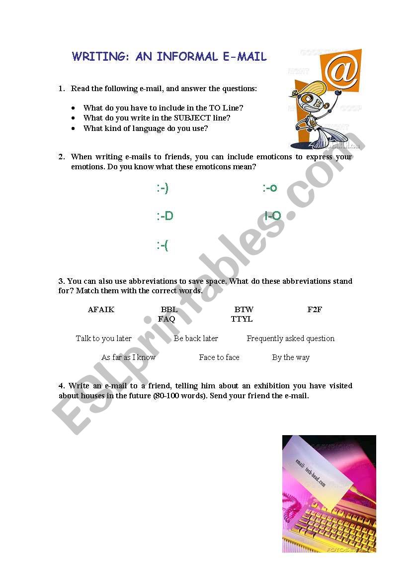 WRITING AN INFORMAL E-MAIL worksheet