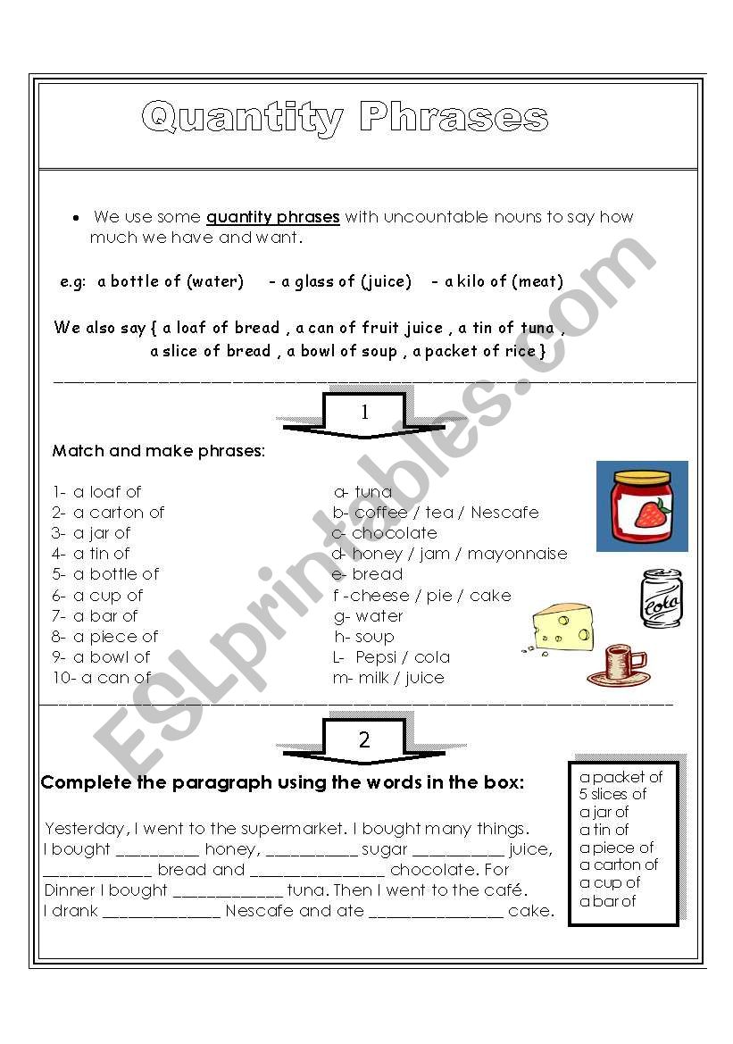 Quantity  Phrases  worksheet