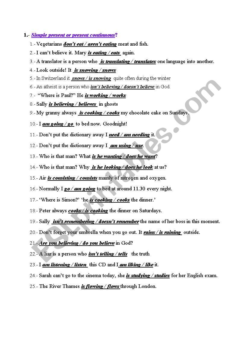 ever tense worksheet