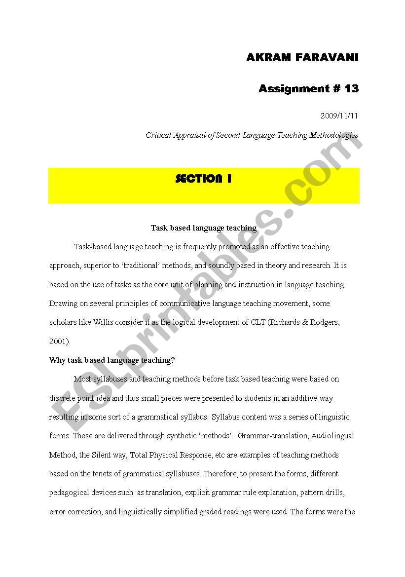 task-based language teaching worksheet