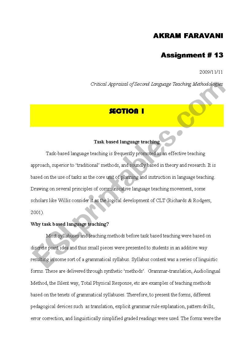 task-based language teaching worksheet