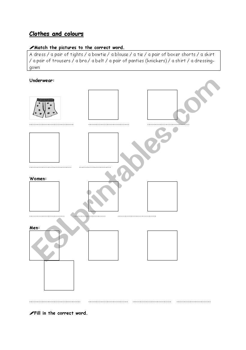 Clothes and colours worksheet