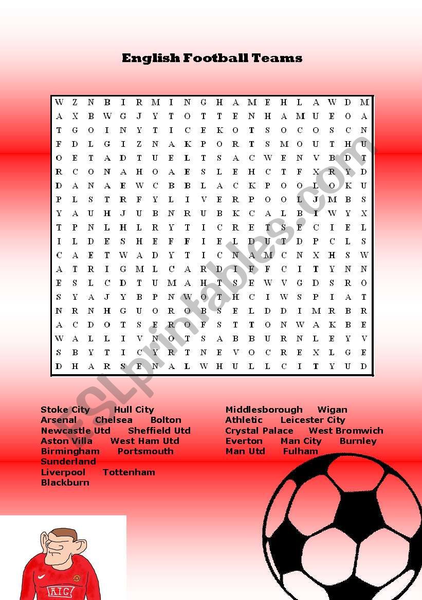Football wordsearch worksheet