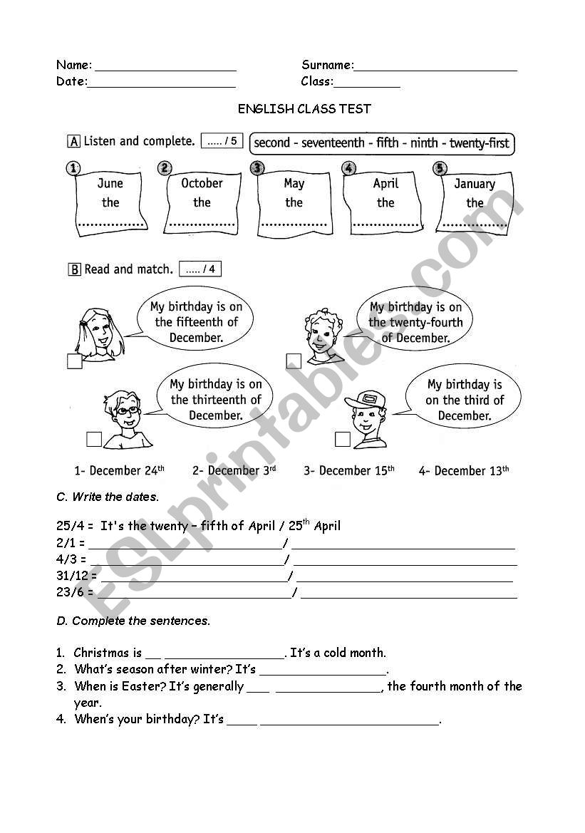 Ordinal numbers, months, seasons