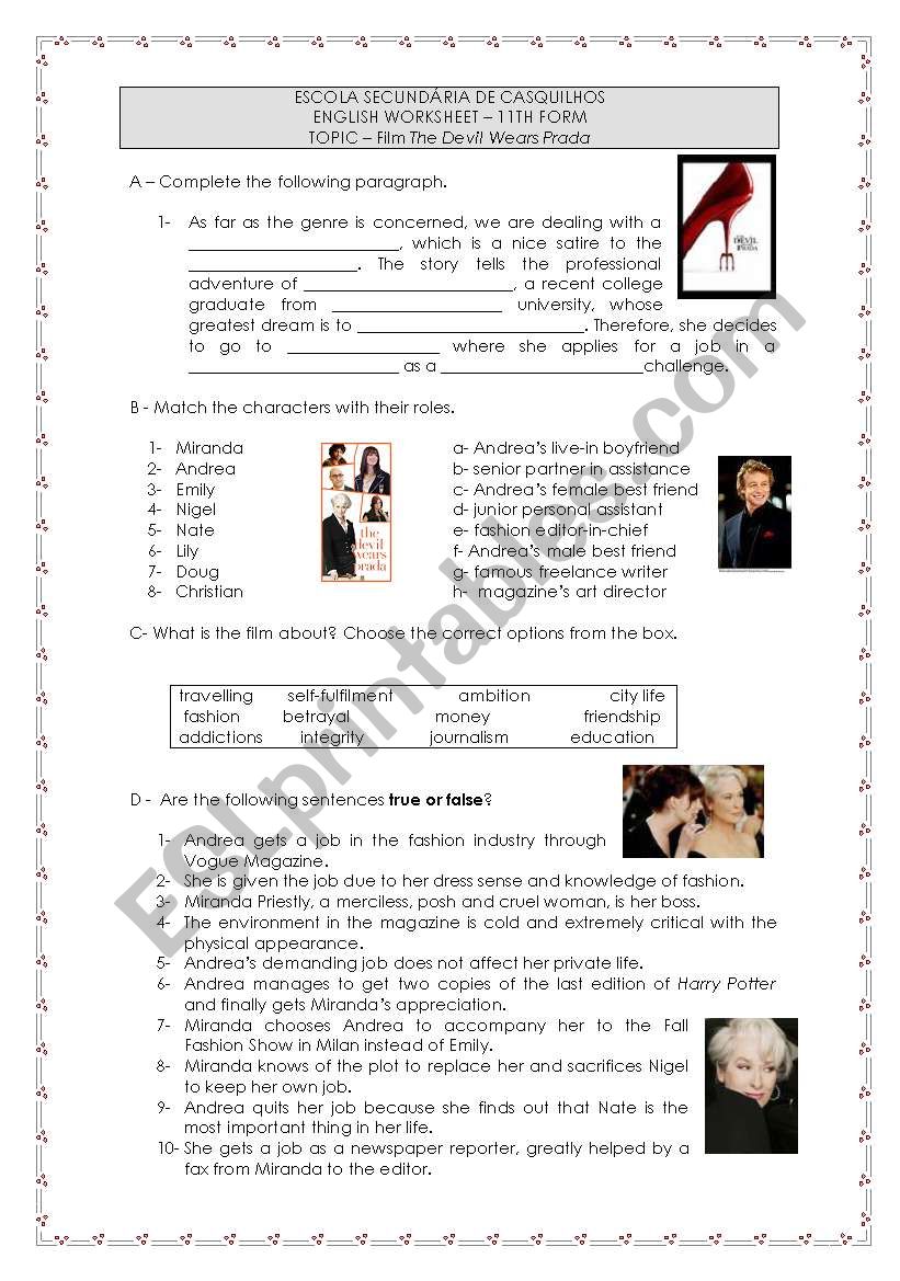 The Devil wears Prada worksheet