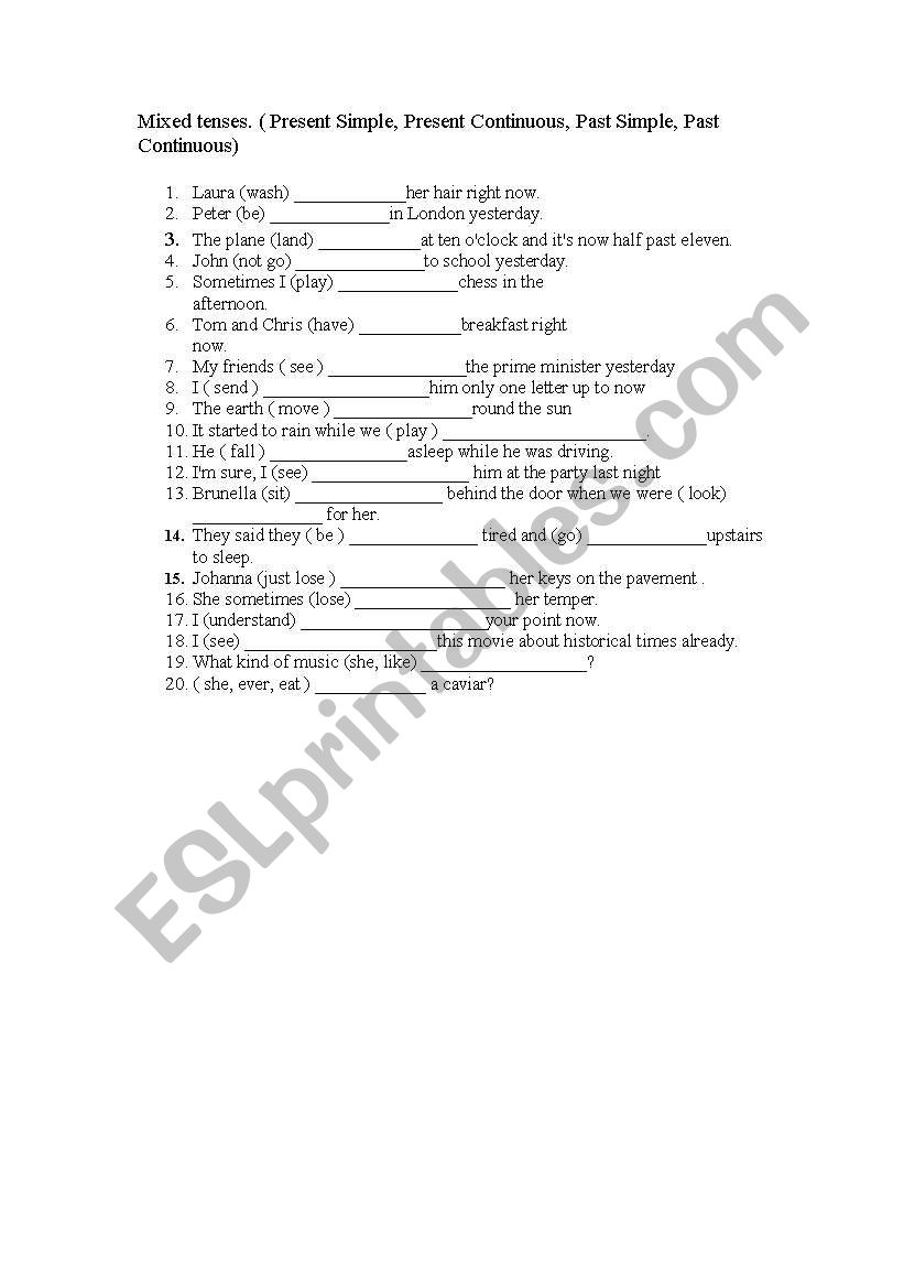 Mixed tenses worksheet