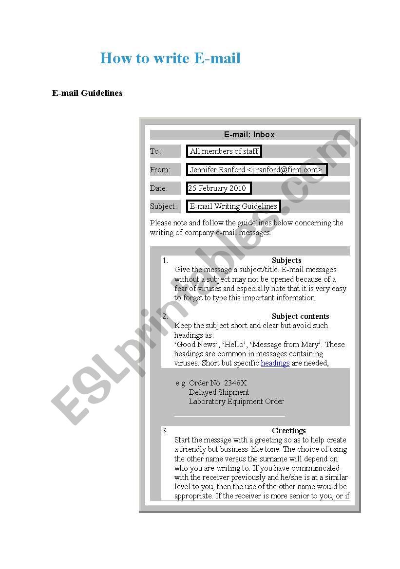 E-mail writing worksheet