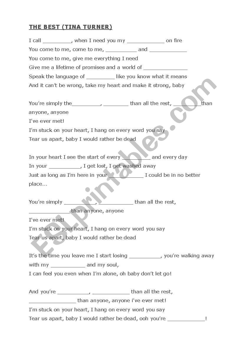 The Best by Tina Turner worksheet
